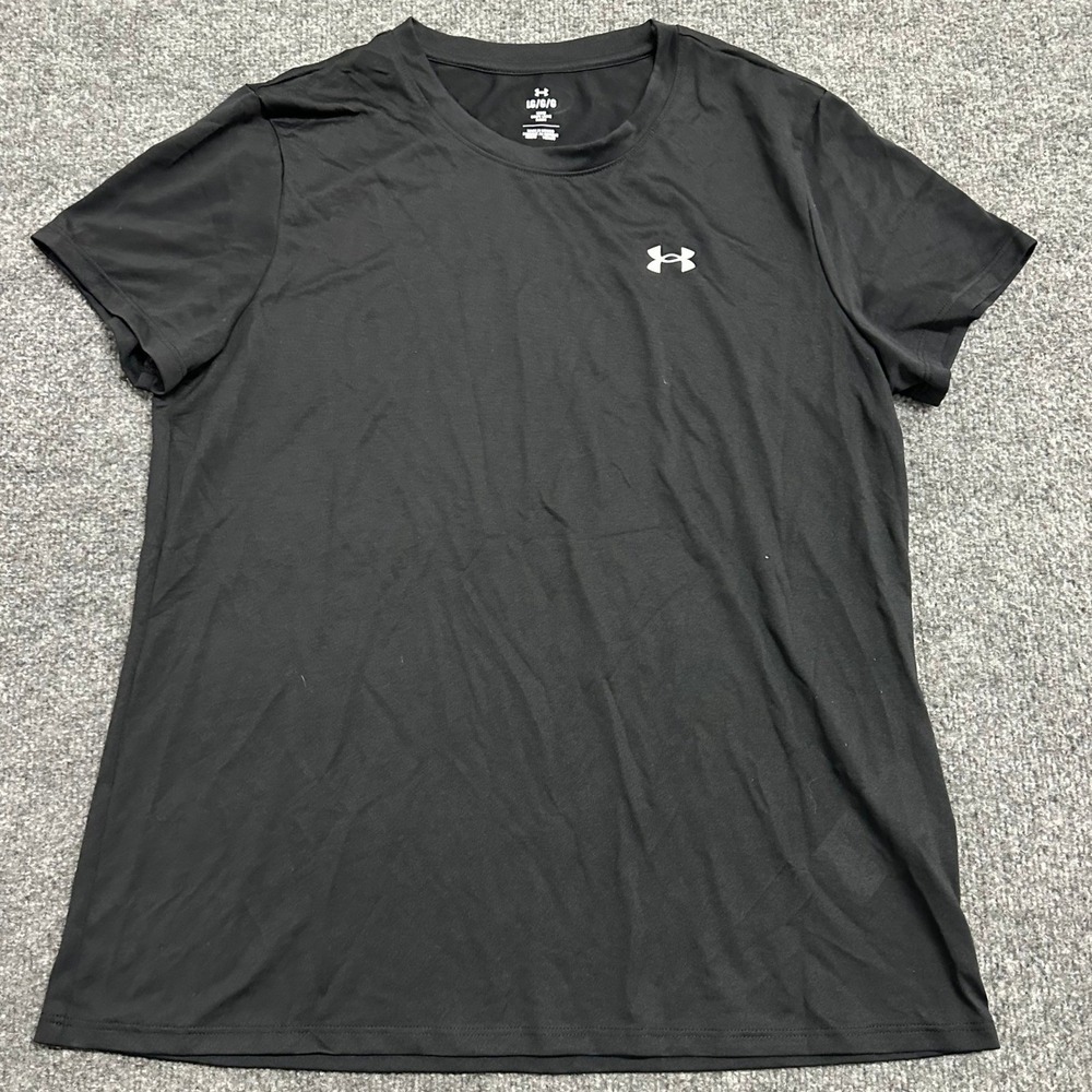 Under Armour Shirt Womens Size Large Black Loose Fit Short Sleeve Athletic Tee
